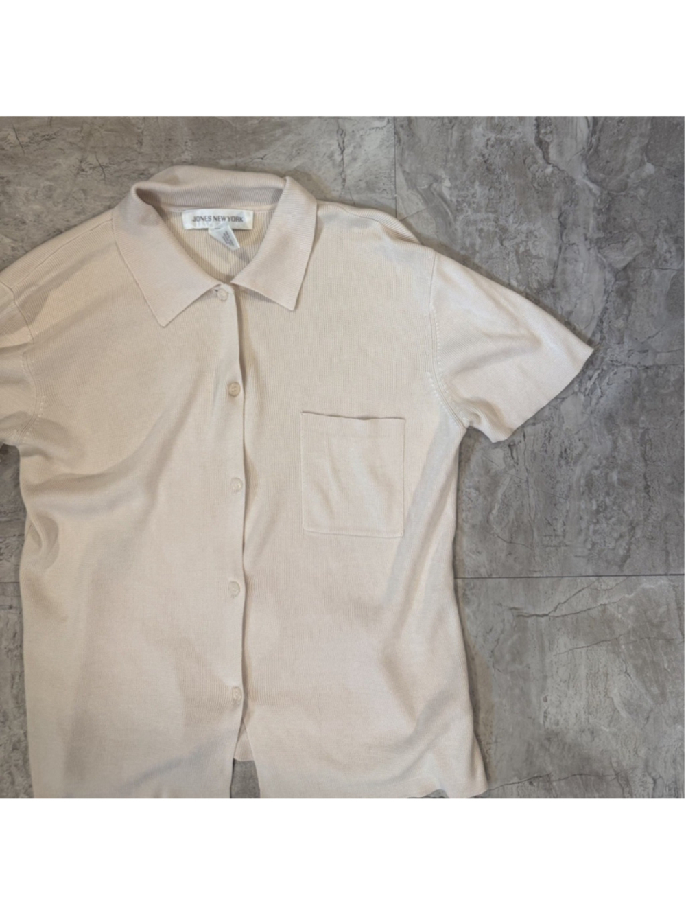 Vintage Jones New York Pale Pink Short Sleeve 100% Silk Cardigan Sz M